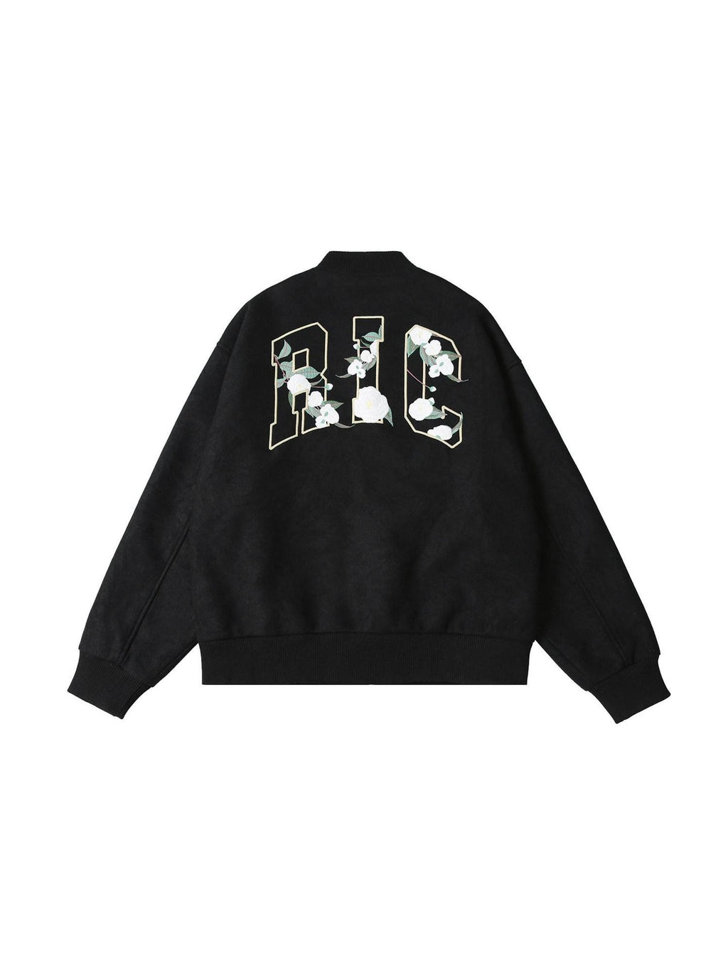 RickyisClown Camellia Embroidered Ribbed Hem Loose Men's Woolen Baseball Jerseys