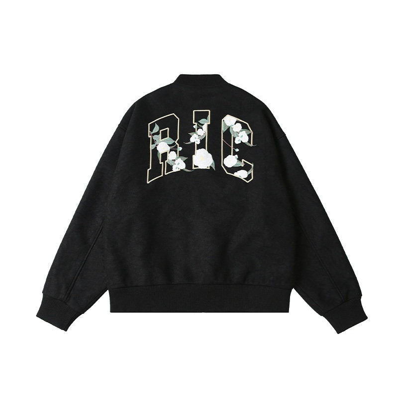 RickyisClown_Camellia_Floral_Embroidered_Detailed_Men's_Wool_Blend_Polyester_Baseball_Jerseys_MISSTT