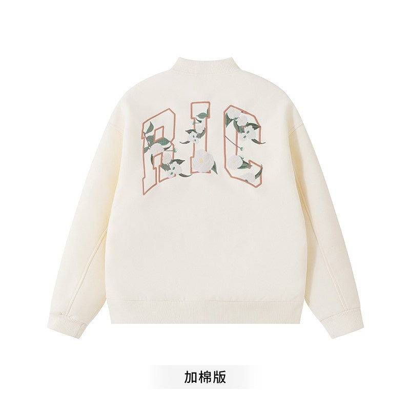 RickyisClown_Camellia_Floral_Embroidered_Detailed_Men's_Wool_Blend_Polyester_Baseball_Jerseys_MISSTT