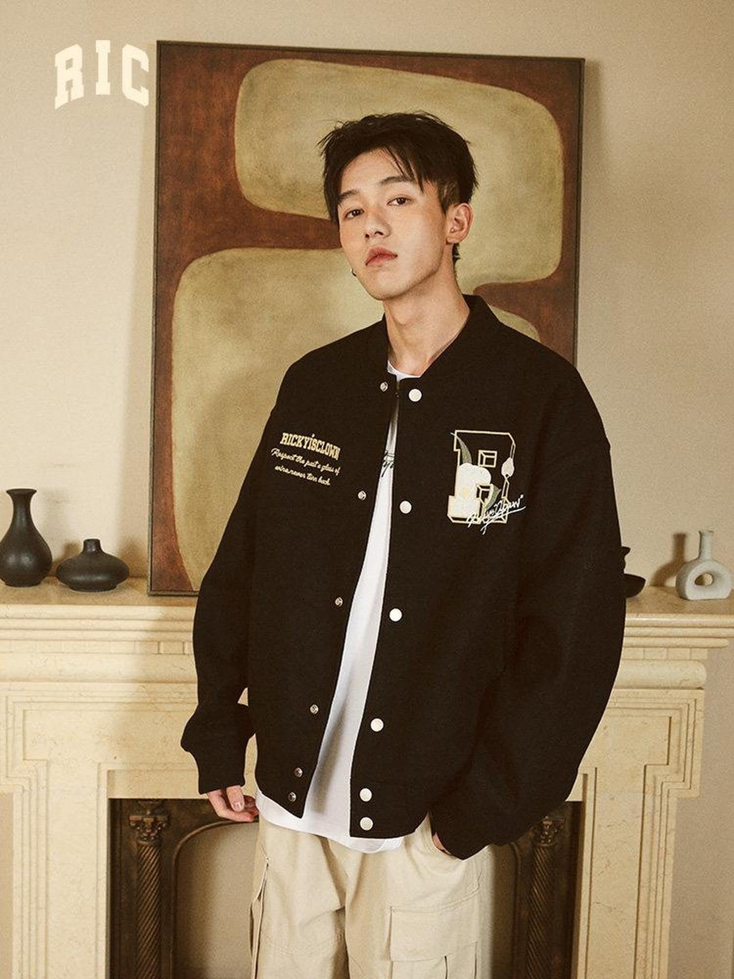 RickyisClown Camellia Floral Embroidered Detailed Men's Wool Blend Polyester Baseball Jerseys