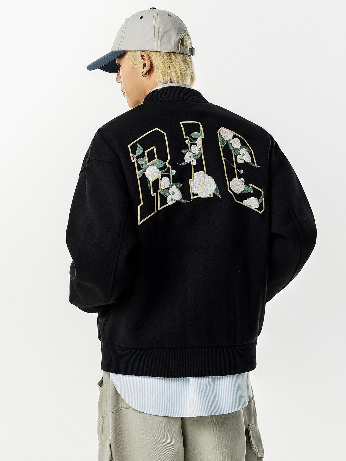 RickyisClown Camellia Floral Embroidered Detailed Men's Wool Blend Polyester Baseball Jerseys