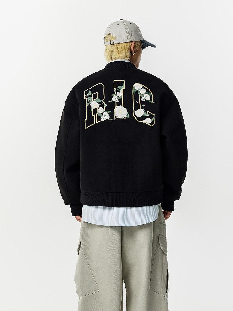 RickyisClown Camellia Floral Embroidered Detailed Men's Wool Blend Polyester Baseball Jerseys