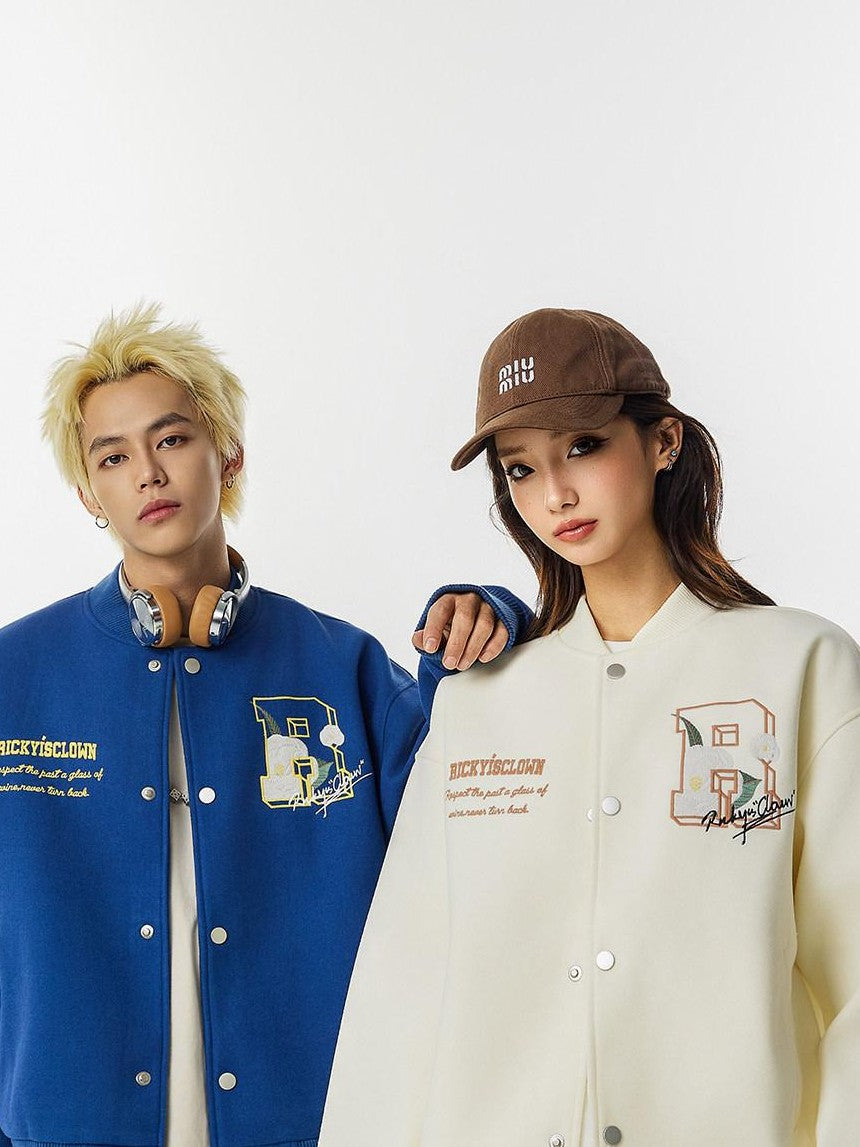 RickyisClown Camellia Floral Embroidered Detailed Men's Wool Blend Polyester Baseball Jerseys