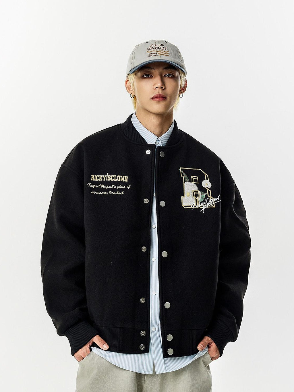 RickyisClown Camellia Floral Embroidered Detailed Men's Wool Blend Polyester Baseball Jerseys