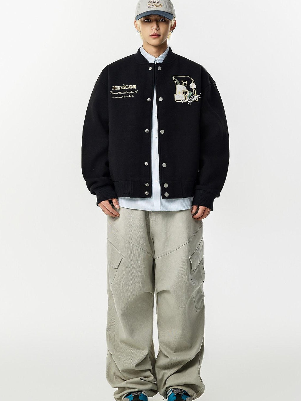 RickyisClown Camellia Floral Embroidered Detailed Men's Wool Blend Polyester Baseball Jerseys