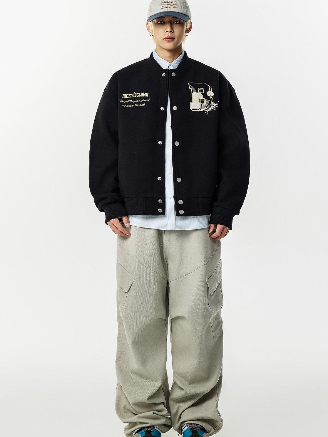 RickyisClown Camellia Floral Embroidered Detailed Men's Wool Blend Polyester Baseball Jerseys