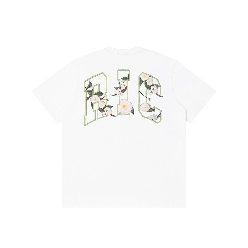 RickyisClown_Camellia_Floral_Terry_Embroidered_Loose_Fit_Men's_Cotton_Short_Sleeve_T-shirts_MISSTT