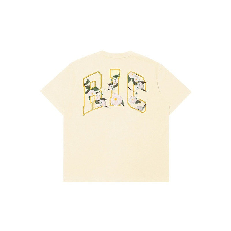 RickyisClown_Camellia_Floral_Terry_Embroidered_Loose_Fit_Men's_Cotton_Short_Sleeve_T-shirts_MISSTT