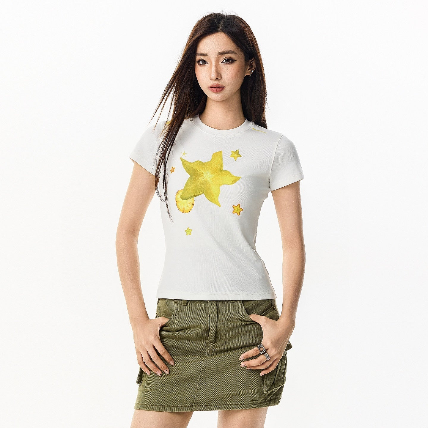RickyisClown_Carambola_Star_Print_Slim_Fit_Cropped_Men's_Short_Sleeve_T-shirts_MISSTT