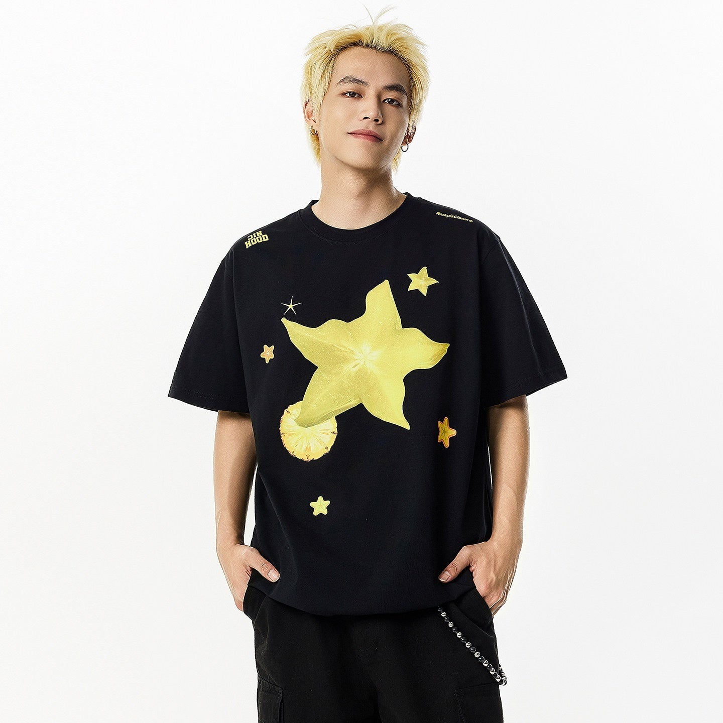 RickyisClown_Carambola_Star_Print_Slim_Fit_Cropped_Men's_Short_Sleeve_T-shirts_MISSTT