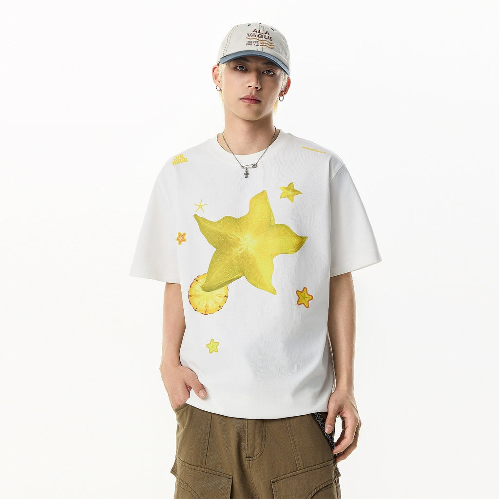 RickyisClown_Carambola_Star_Print_Slim_Fit_Cropped_Men's_Short_Sleeve_T-shirts_MISSTT
