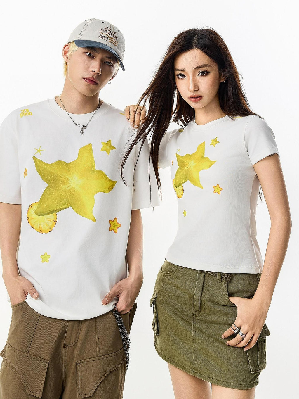 RickyisClown Carambola Star Print Slim Fit Cropped Men's Short Sleeve T-shirts