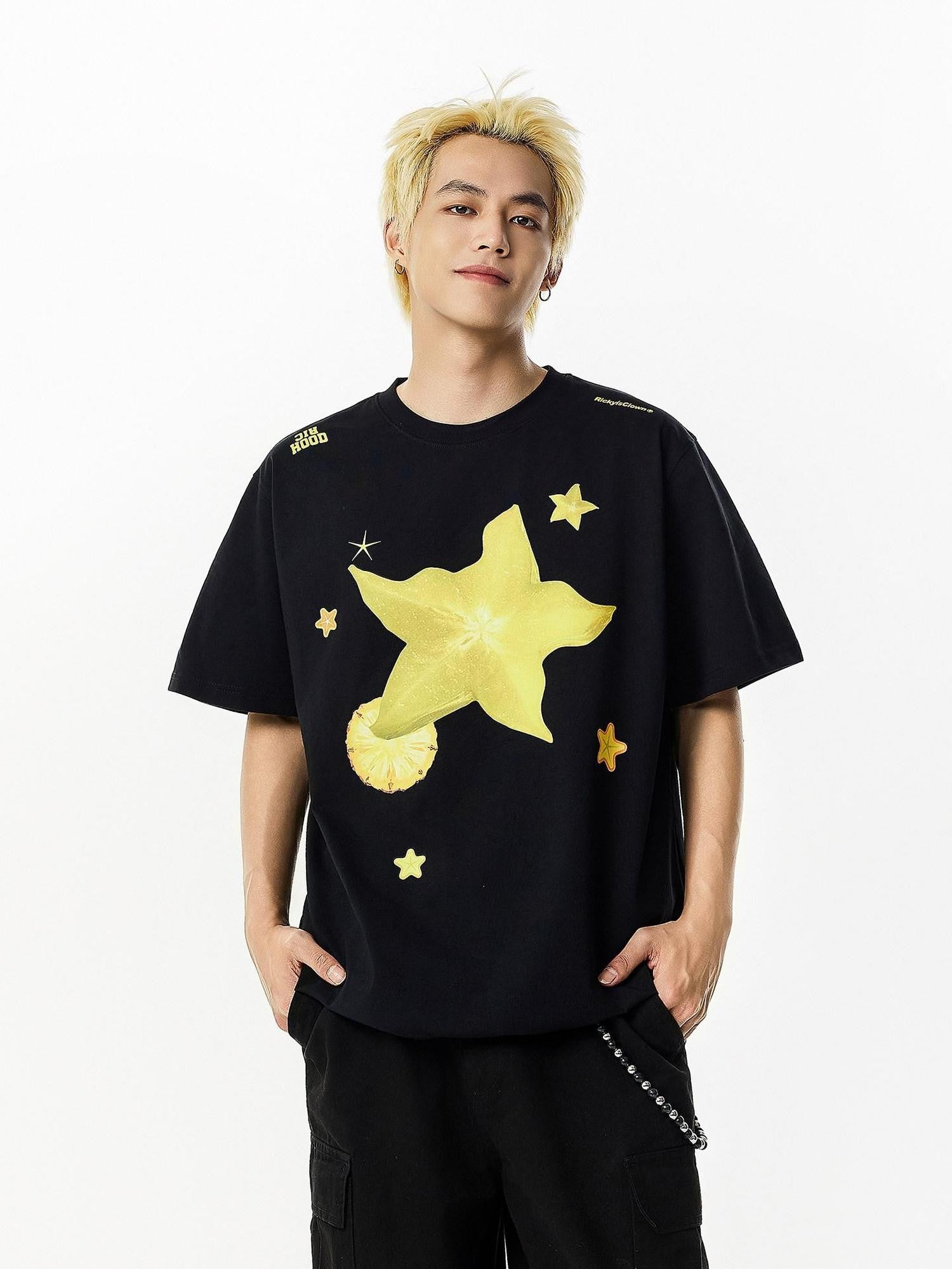 RickyisClown Carambola Star Print Slim Fit Cropped Men's Short Sleeve T-shirts