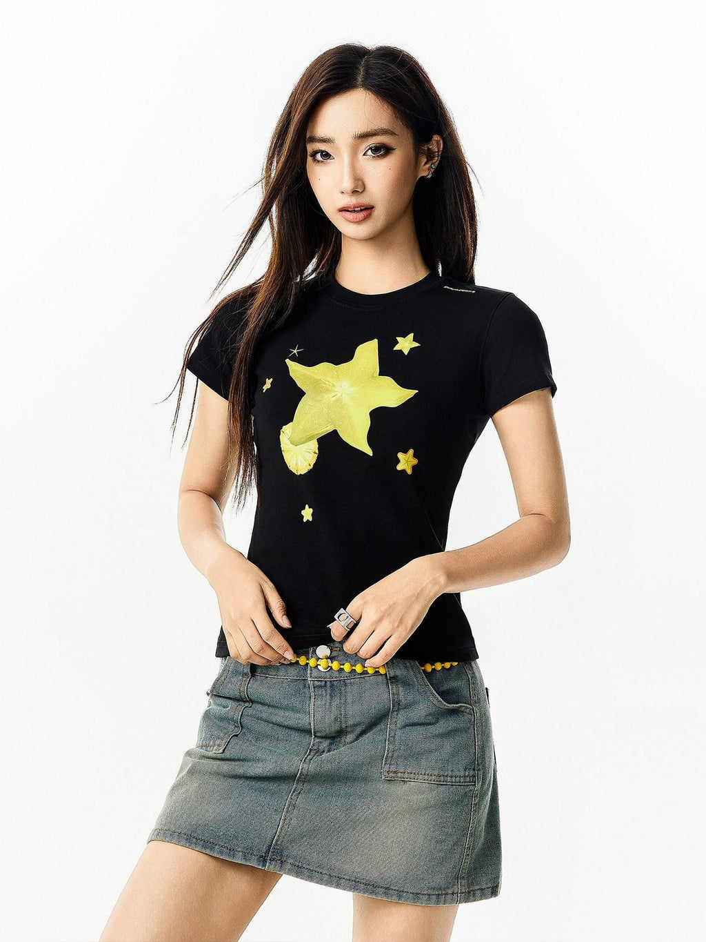RickyisClown Carambola Star Print Slim Fit Cropped Men's Short Sleeve T-shirts
