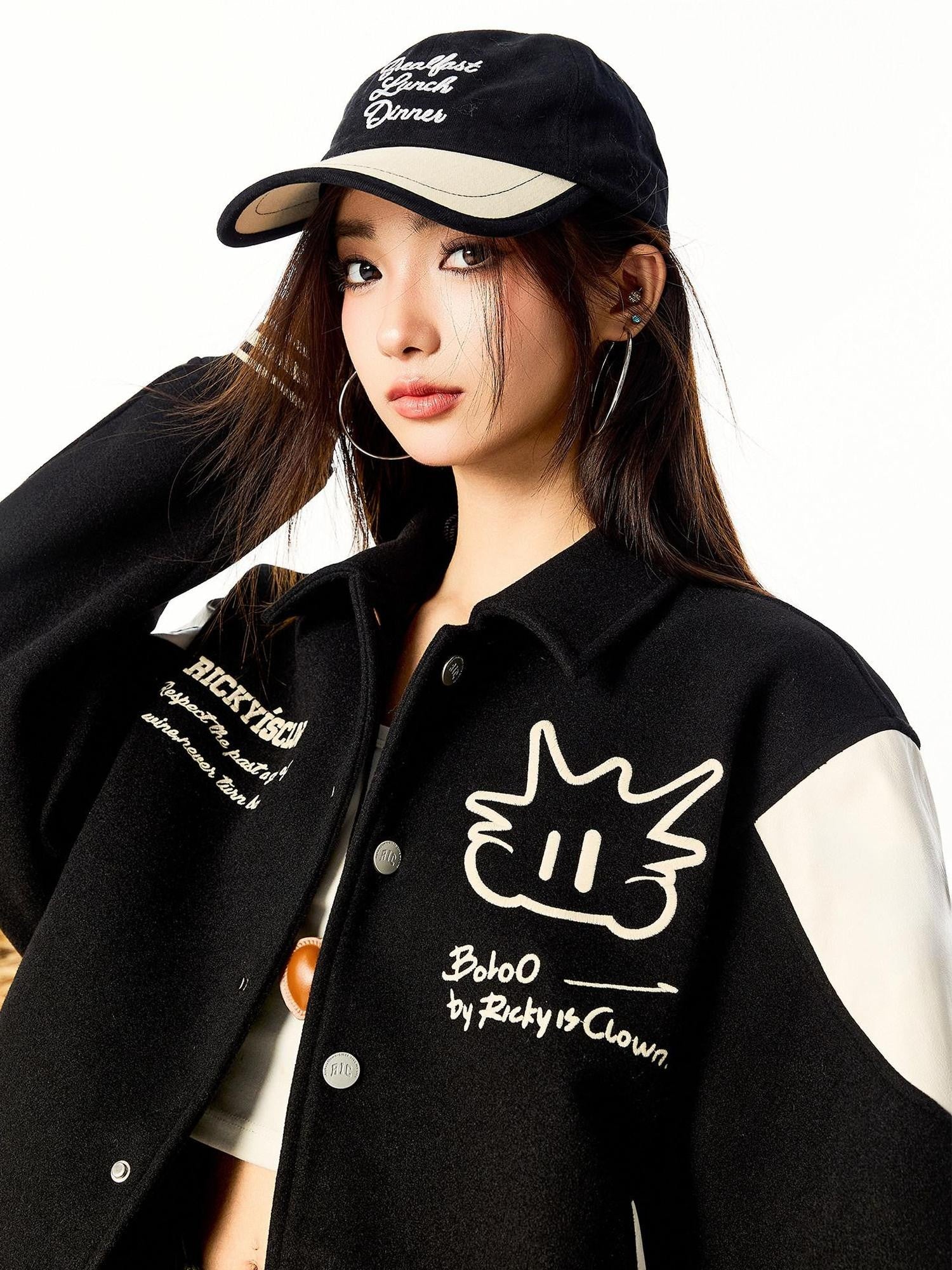 RickyisClown Cartoon Applique Embroidered Ribbed Hem Men's Polyester Baseball Jerseys