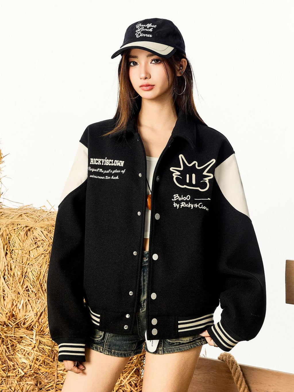 RickyisClown Cartoon Applique Embroidered Ribbed Hem Men's Polyester Baseball Jerseys