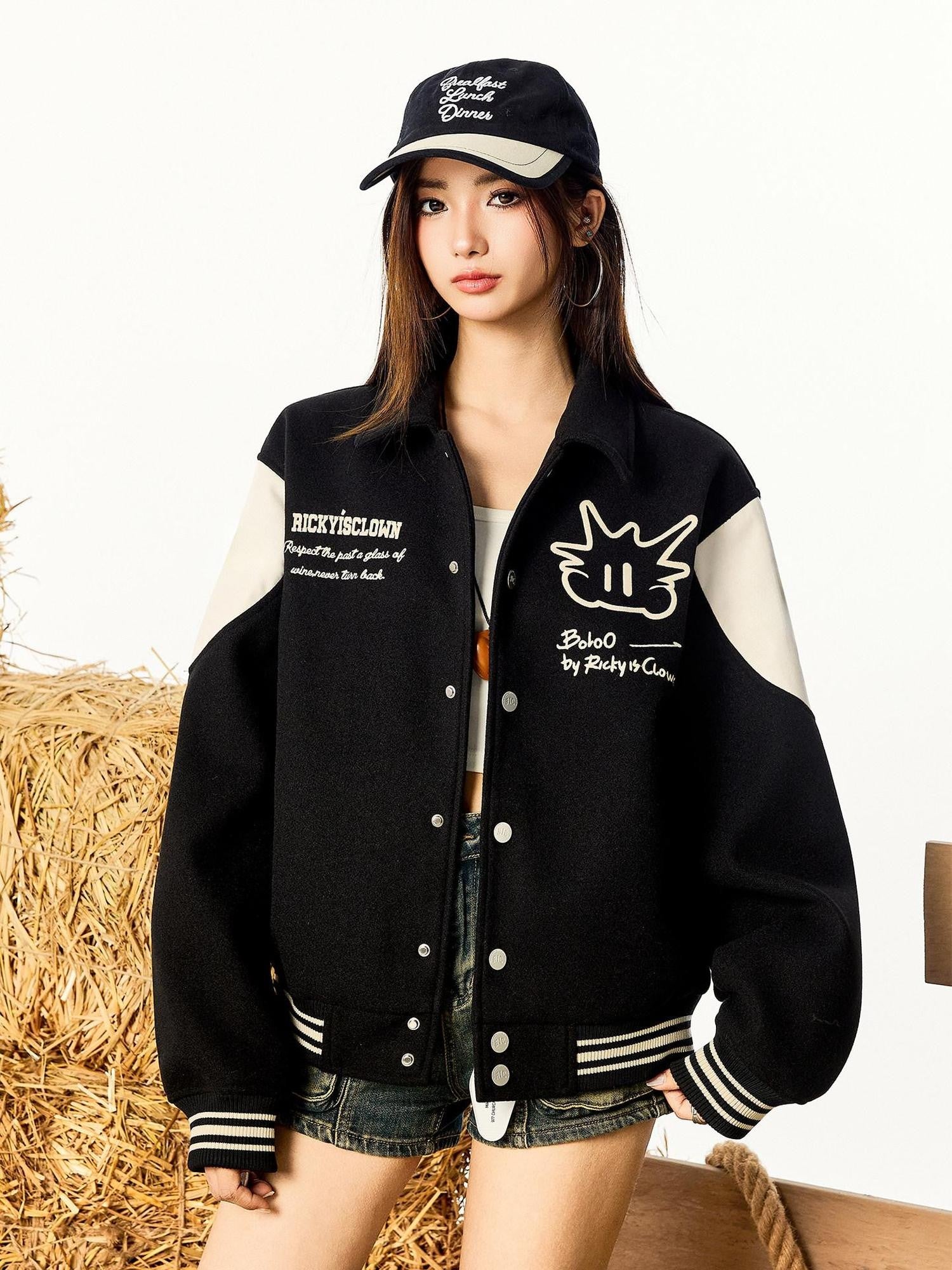 RickyisClown Cartoon Applique Embroidered Ribbed Hem Men's Polyester Baseball Jerseys