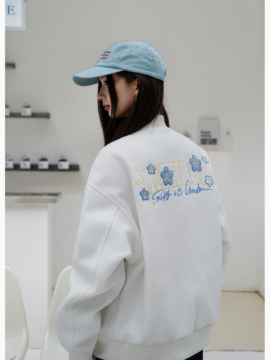 RickyisClown Cherry Blossom Applique Embroidery Men's Oversized Loose Fit Baseball Jerseys