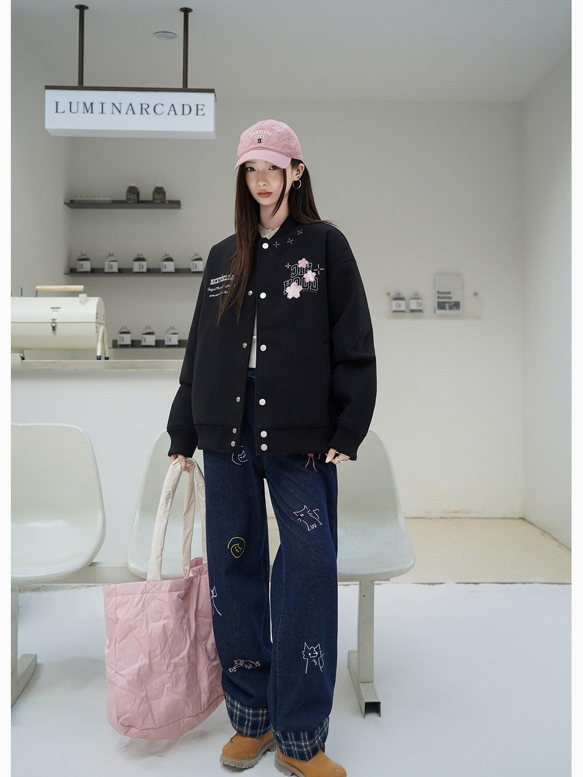 RickyisClown Cherry Blossom Applique Embroidery Men's Oversized Loose Fit Baseball Jerseys
