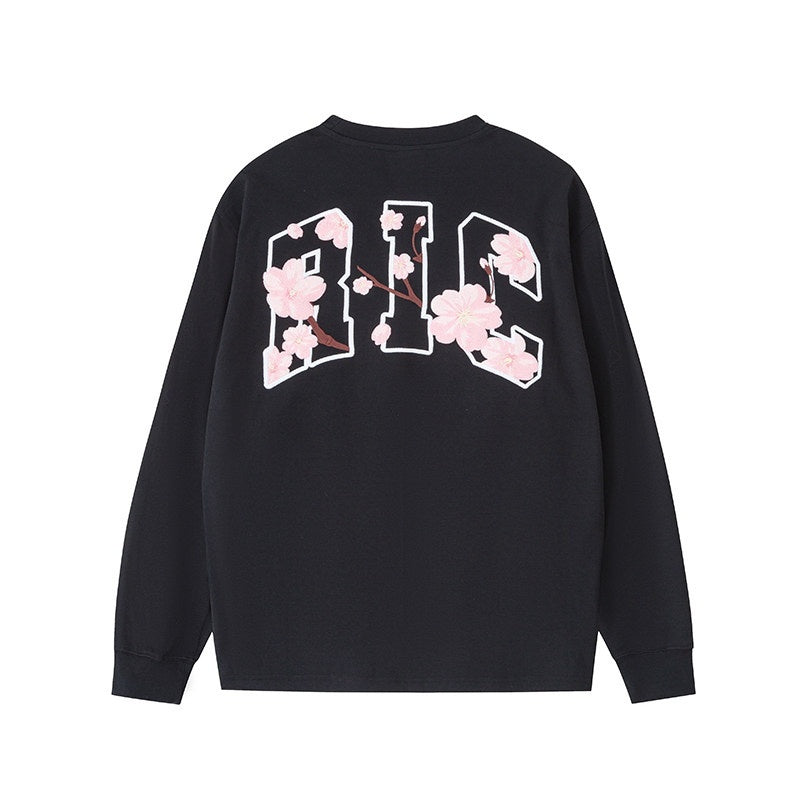 RickyisClown_Cherry_Blossom_Print_Loose_Fit_Men's_Cotton_Blend_Long_Sleeve_T-shirts_MISSTT