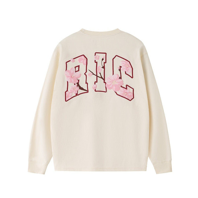 RickyisClown_Cherry_Blossom_Print_Loose_Fit_Men's_Cotton_Blend_Long_Sleeve_T-shirts_MISSTT