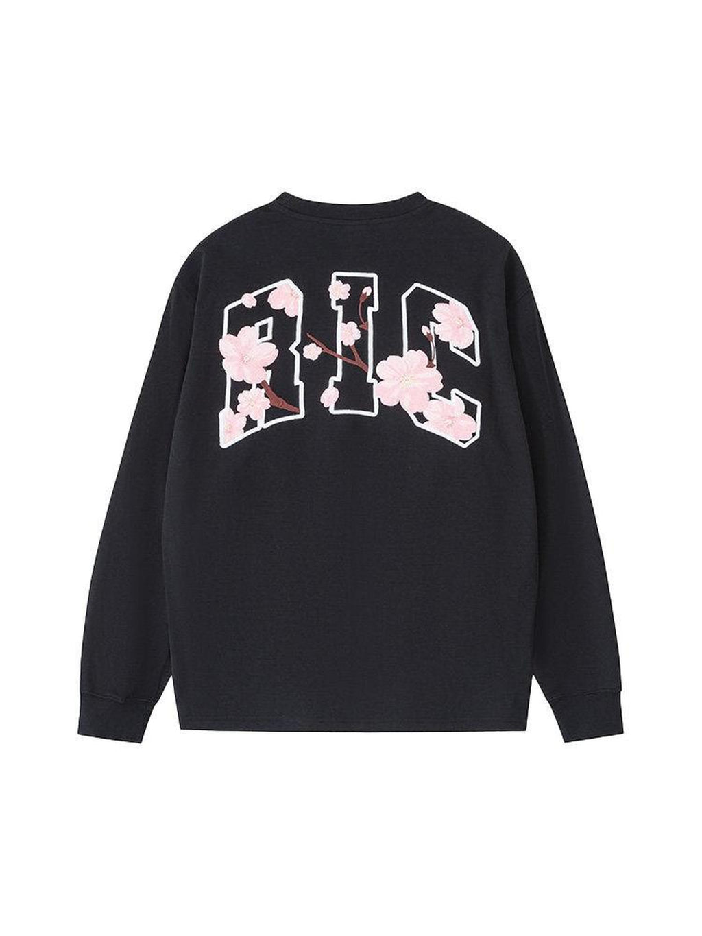RickyisClown Cherry Blossom Print Loose Fit Men's Cotton Blend Long Sleeve T-shirts