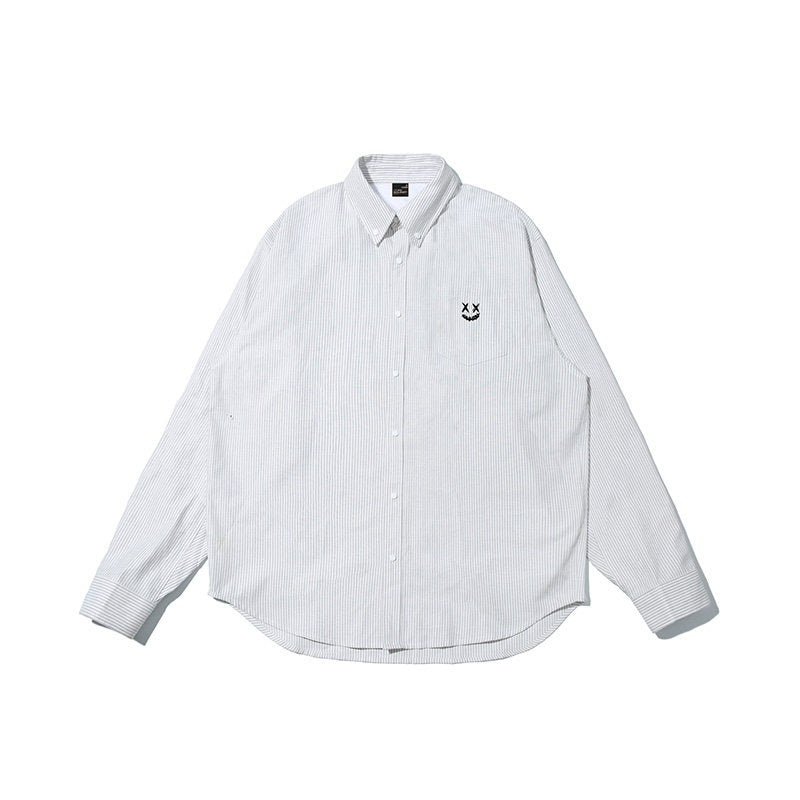 RickyisClown_Clown_Face_Embroidered_Button_Point_Collar_Men's_Cotton_Blend_Striped_Shirts_MISSTT
