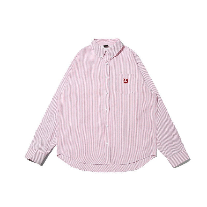 RickyisClown_Clown_Face_Embroidered_Button_Point_Collar_Men's_Cotton_Blend_Striped_Shirts_MISSTT