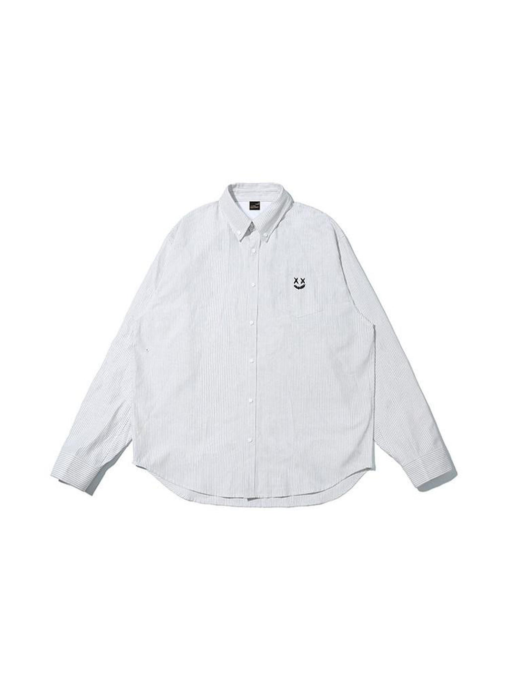 RickyisClown Clown Face Embroidered Button Point Collar Men's Cotton Blend Striped Shirts