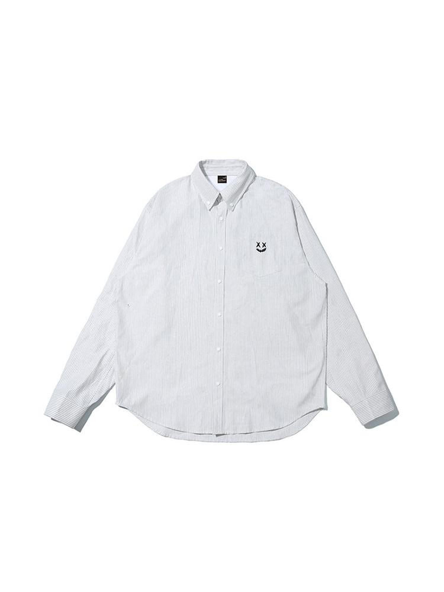 RickyisClown Clown Face Embroidered Button Point Collar Men's Cotton Blend Striped Shirts