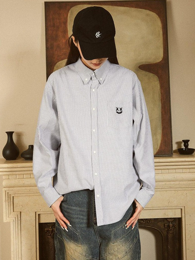RickyisClown Clown Face Striped Oversized Long Sleeve Men's Casual Shirts