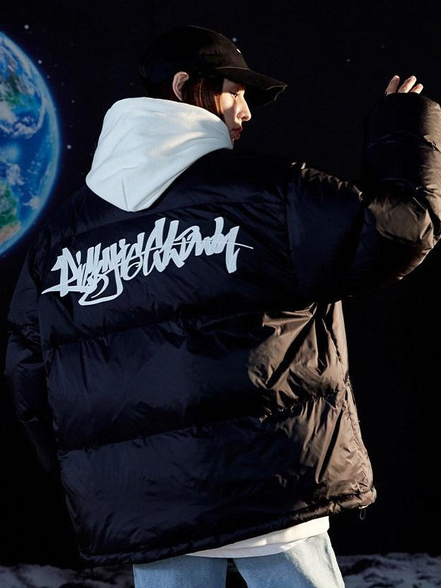 RickyisClown Clown Handwritten 3d Embroidered Loose Fit Men's Puffer Down Jackets