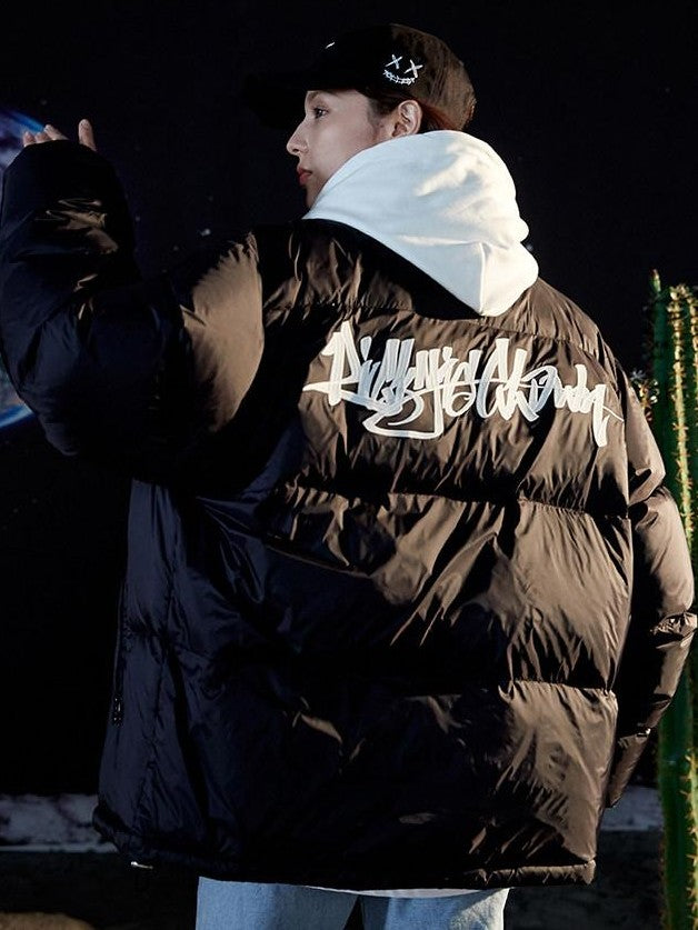 RickyisClown Clown Handwritten 3d Embroidered Loose Fit Men's Puffer Down Jackets