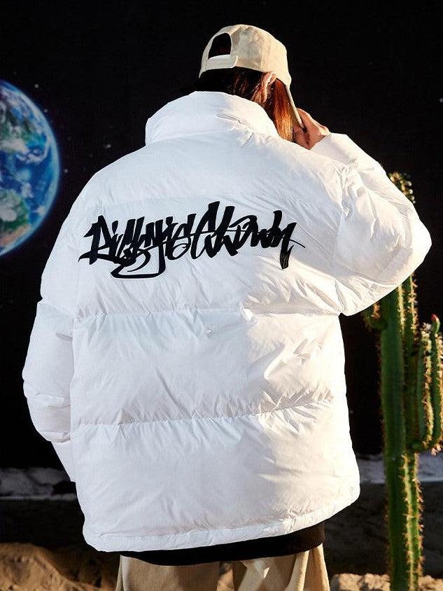 RickyisClown Clown Handwritten 3d Embroidered Loose Fit Men's Puffer Down Jackets