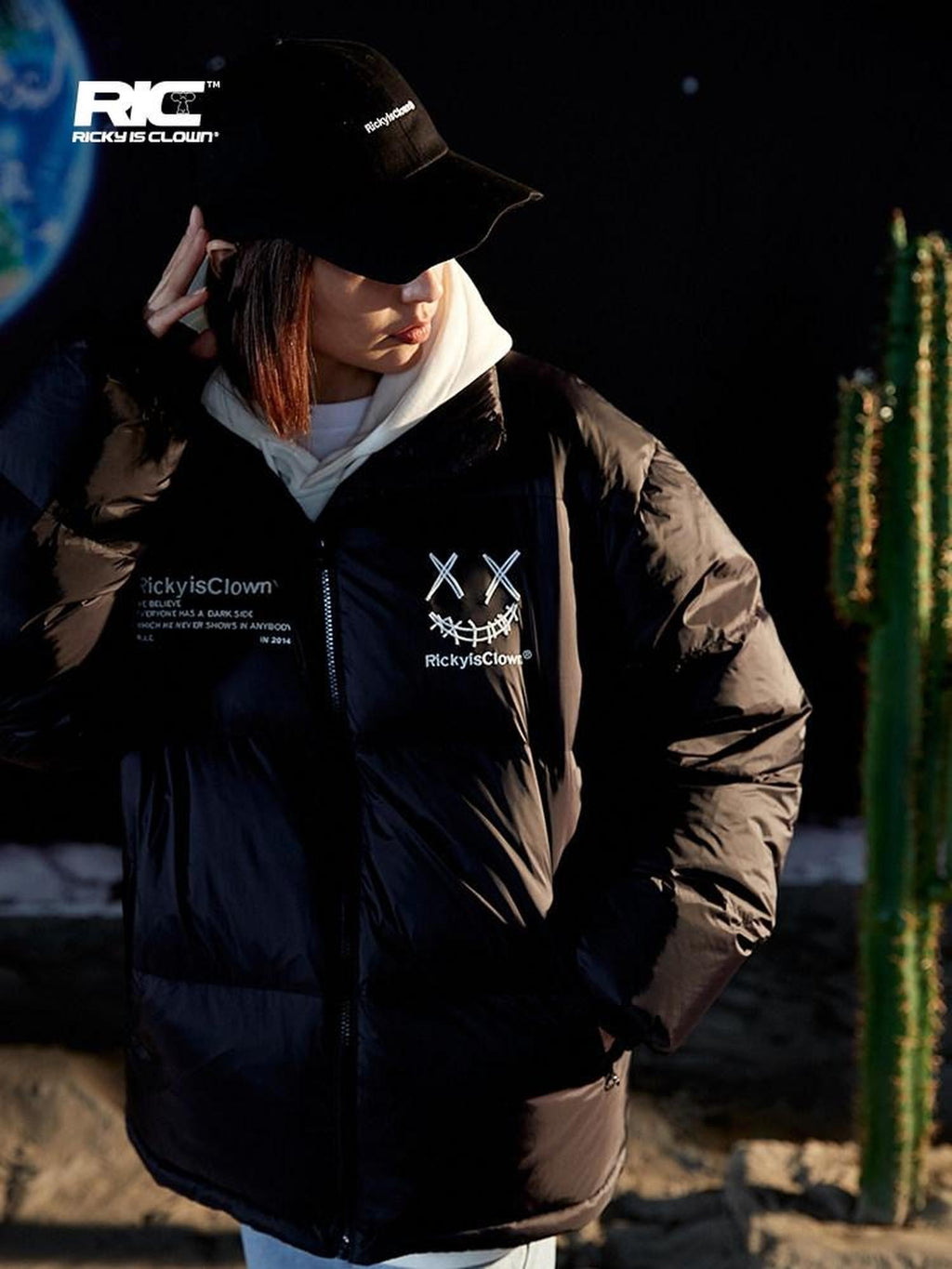 RickyisClown Clown Handwritten 3d Embroidered Loose Fit Men's Puffer Down Jackets