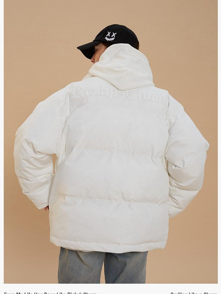 RickyisClown Clown Minimalist Gothic Font Print Men's Cotton Puffer Jackets