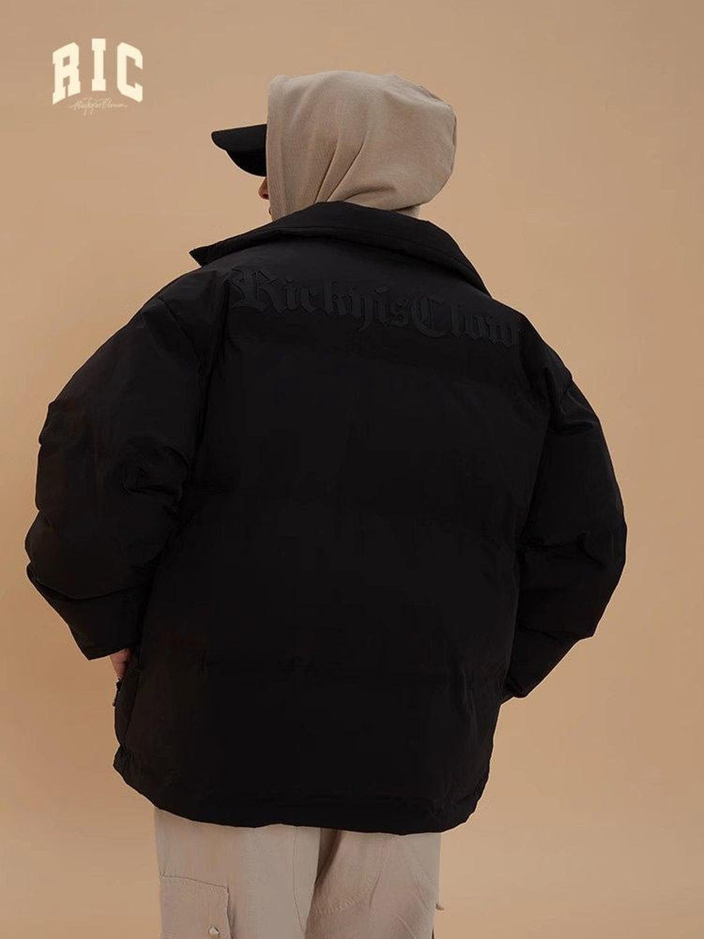 RickyisClown Clown Minimalist Gothic Font Print Men's Cotton Puffer Jackets