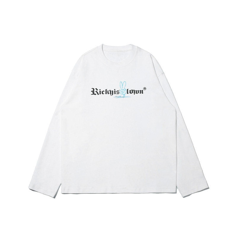 RickyisClown_Clown_Rabbit_Print_Dropped_Shoulder_Loose_Fit_Men's_Cotton_Long_Sleeve_T-shirts_MISSTT