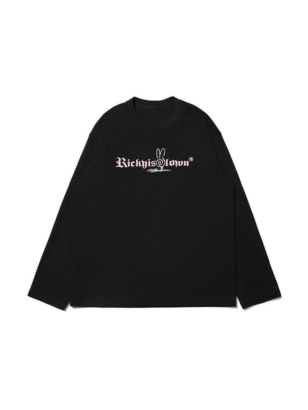 RickyisClown Clown Rabbit Print Dropped Shoulder Loose Fit Men's Cotton Long Sleeve T-shirts