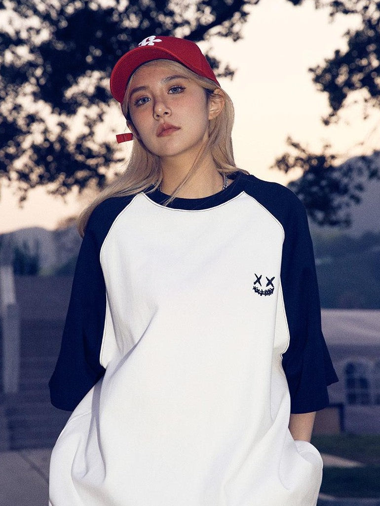 RickyisClown Clown Smile Raglan Oversized Loose Fit Men's Short Sleeve T-shirts