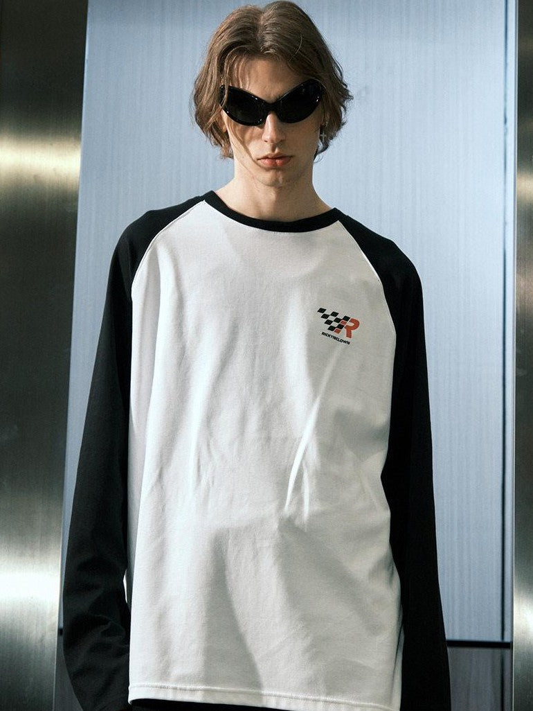 RickyisClown Colorblock Raglan Crew Neck Loose Casual Men's Long Sleeve T-shirts