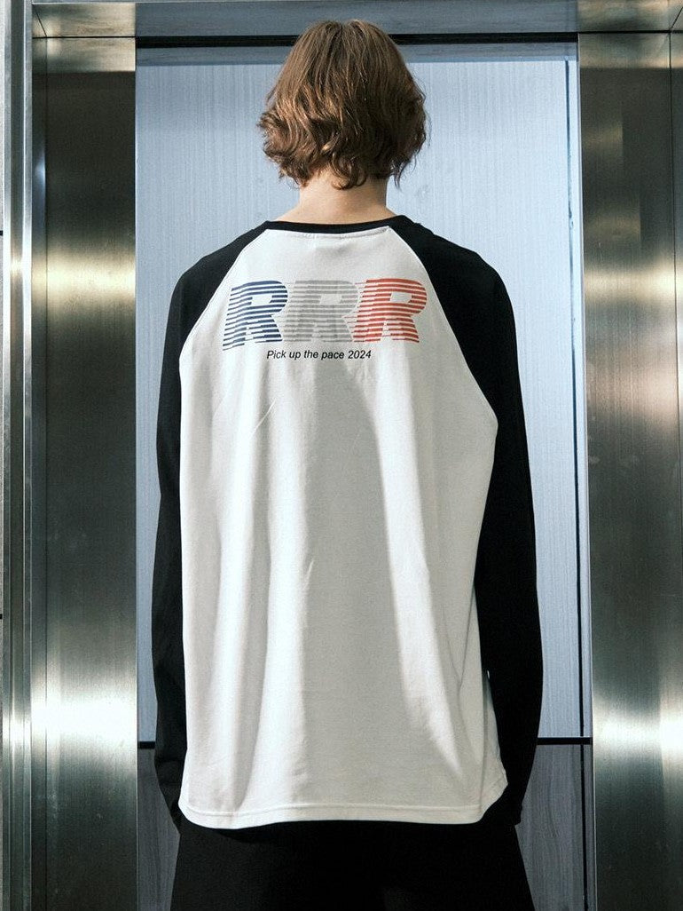 RickyisClown Colorblock Raglan Crew Neck Loose Casual Men's Long Sleeve T-shirts