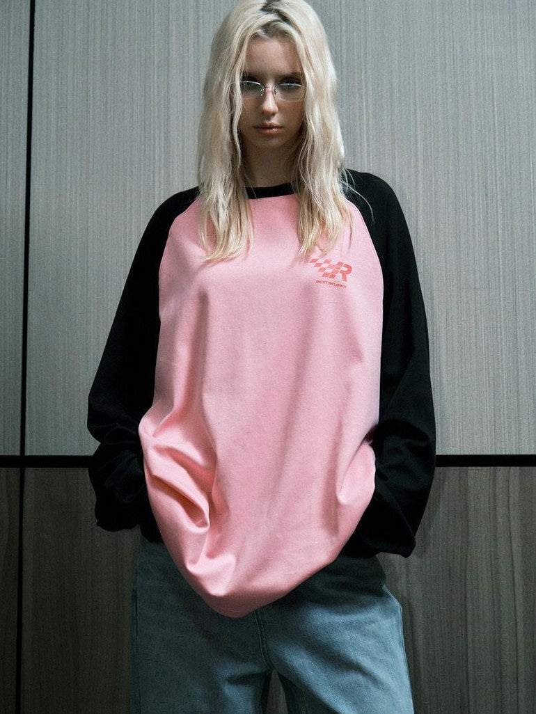 RickyisClown Colorblock Raglan Crew Neck Loose Casual Men's Long Sleeve T-shirts