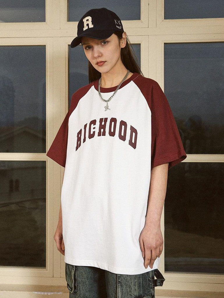 RickyisClown Colorblock Raglan Loose Fit Men's Cotton Short Sleeve T-shirts