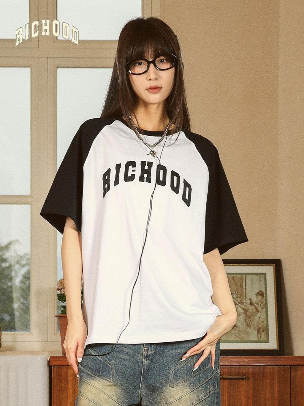 RickyisClown Colorblock Raglan Loose Fit Men's Cotton Short Sleeve T-shirts