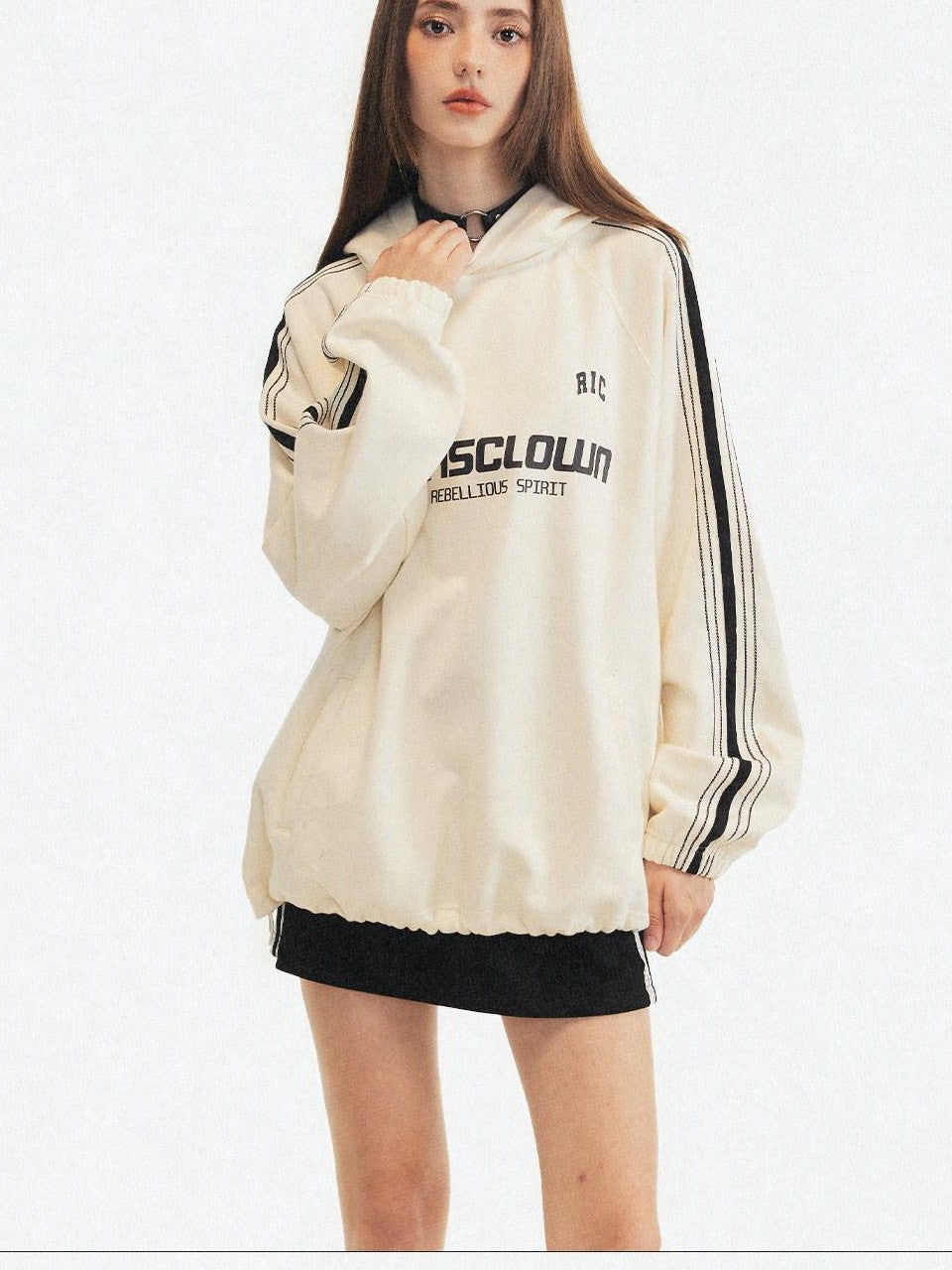RickyisClown Colorblock Webbing Chain Embroidered Hooded Men's Cotton Blend Pullover Hoodies