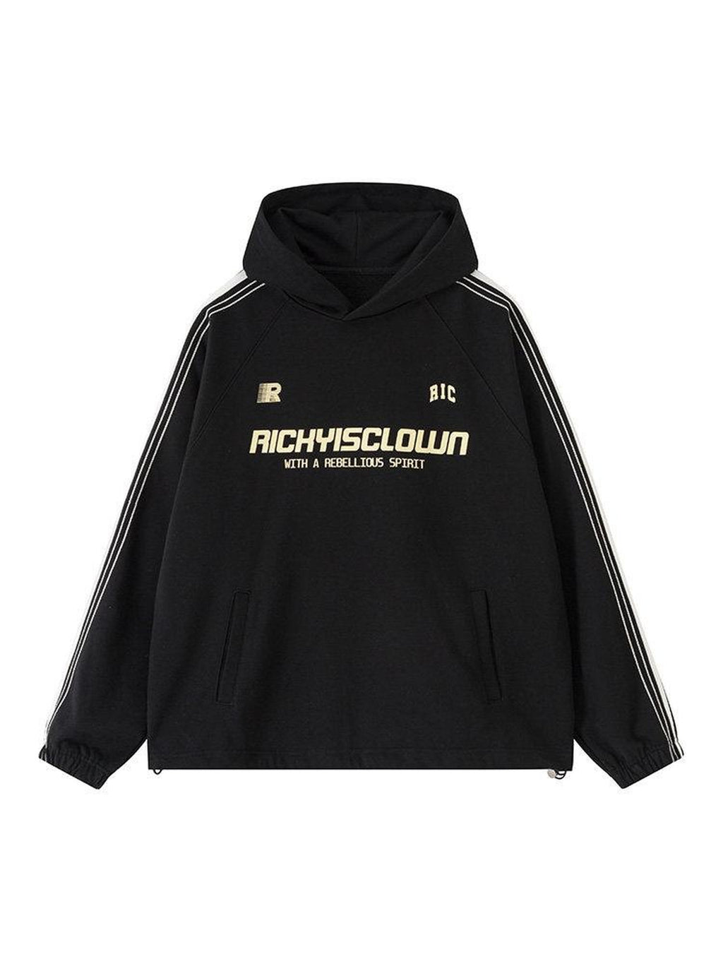 RickyisClown Colorblock Webbing Chain Embroidered Hooded Men's Cotton Blend Pullover Hoodies
