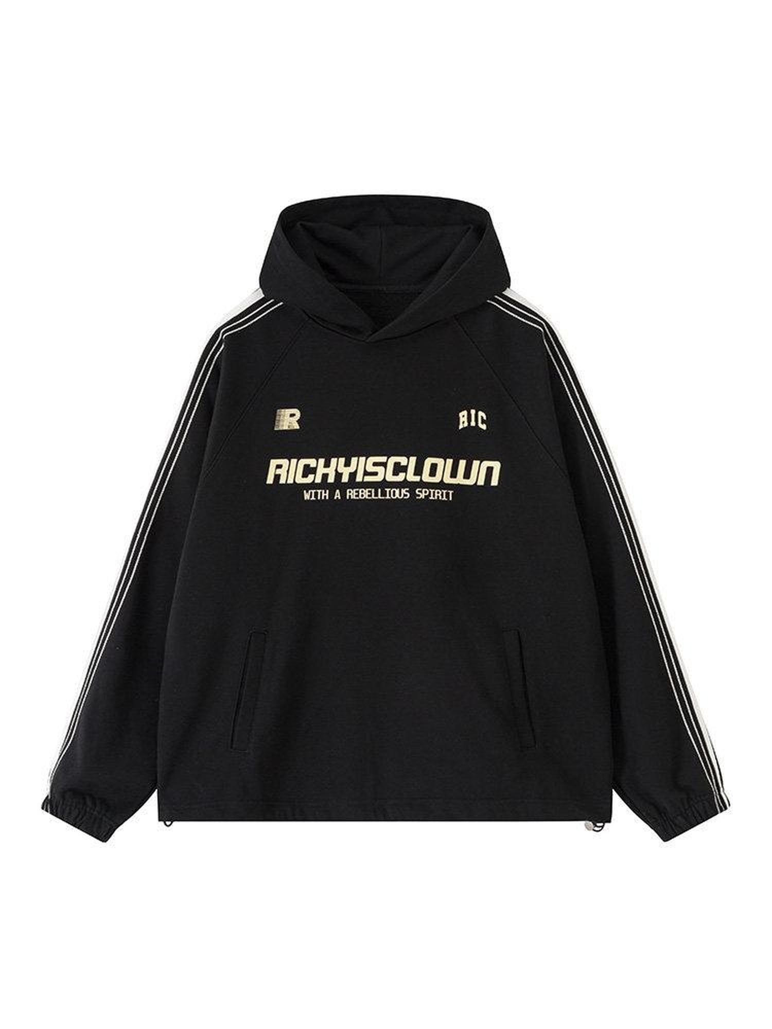 RickyisClown Colorblock Webbing Chain Embroidered Hooded Men's Cotton Blend Pullover Hoodies