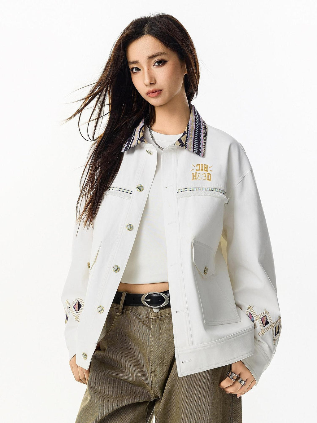 RickyisClown Contrast Collar Ethnic Flap Pocket Men's Cotton Utility Jackets