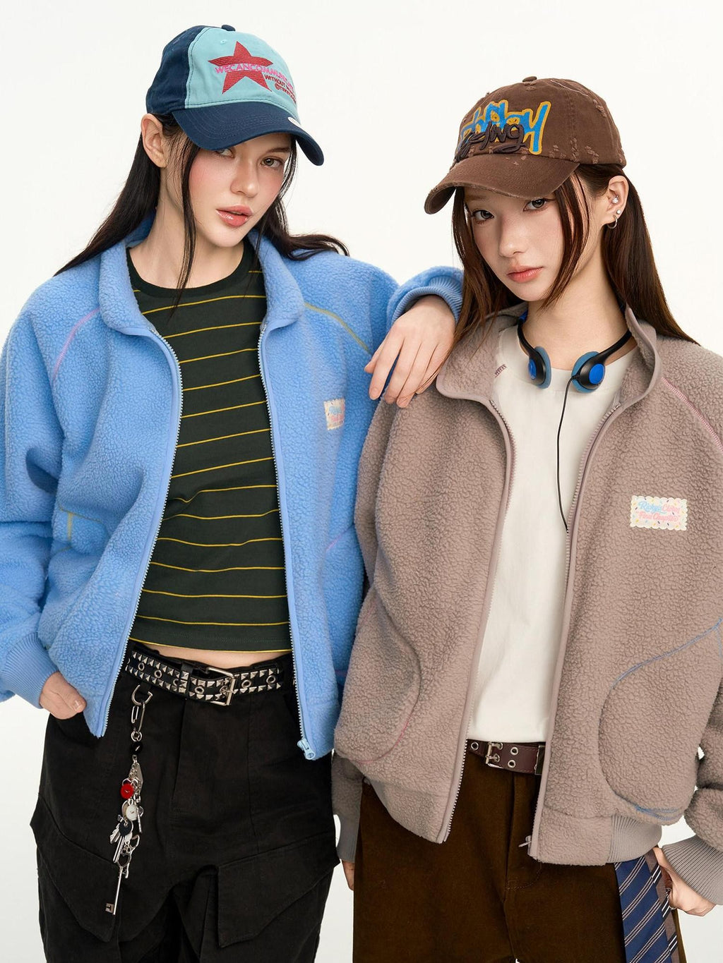 RickyisClown Contrast Topstitched Exposed Patch Pocket Zipper Men's Polyester Fleece Jackets